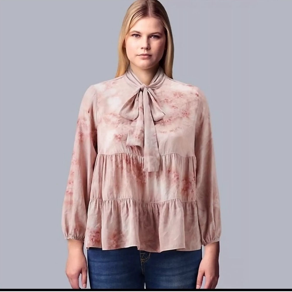Simply Vera Vera Wang Tiered Bow-Neck Blouse size XS